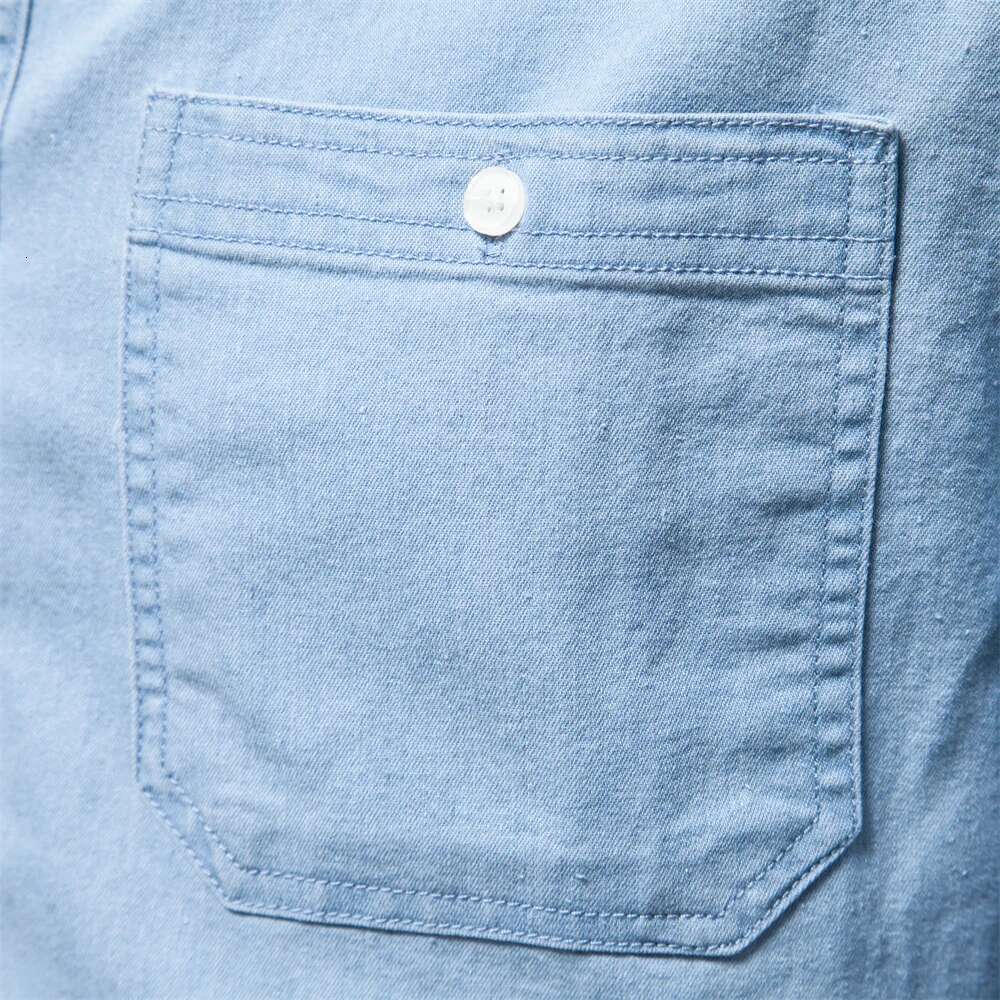 New Autumn Men's Denim Shirt Cotton Elastic Casual Social Design Double Pockets Slim Jeans Shirts For Men