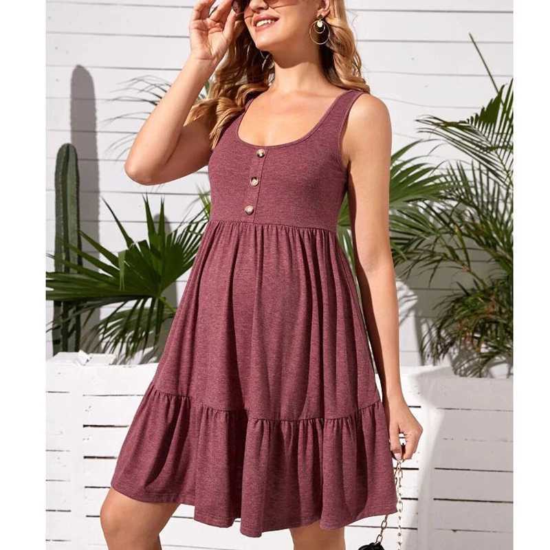 Maternity Button Pocket Dresses Pregnant Women Office Casual Clothes Cotton Summer Female Plus Size Pregnancy Dress GraduationT250311