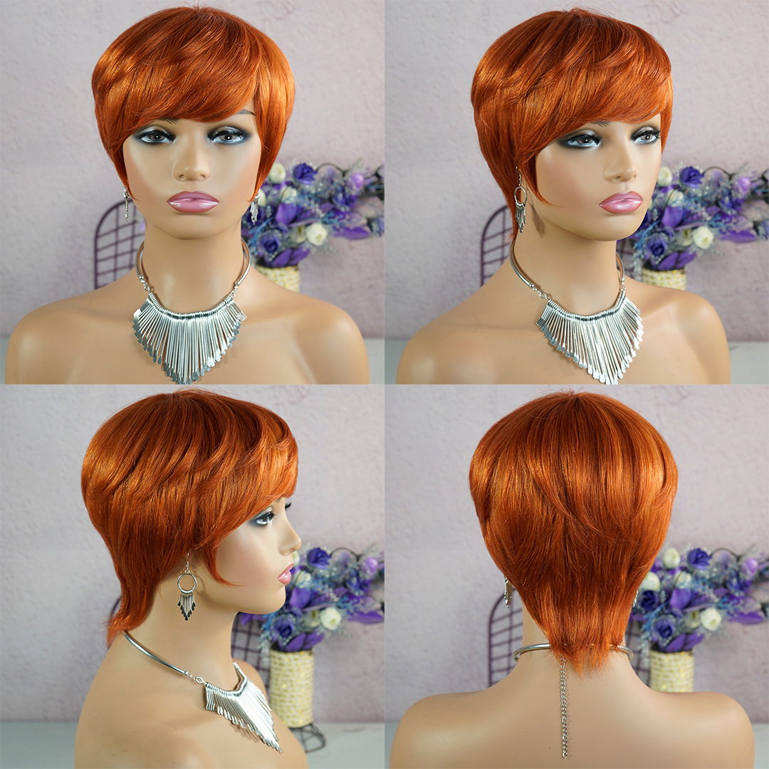 5 Inch Short Pixie Bob Wig 100 Real Human Hair Stylish Orange Brown Color Machine Made Full Cap Wigs Exclusively for Women