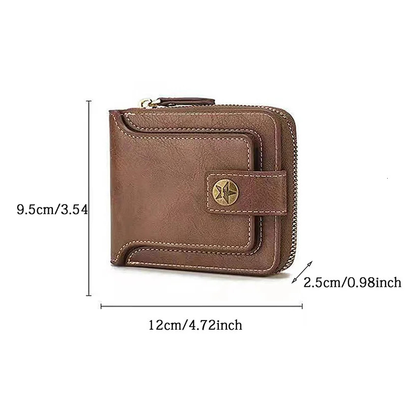 Retro mens wallet PU leather short buckle zipper clutch solid color highquality durable and convenient 250311