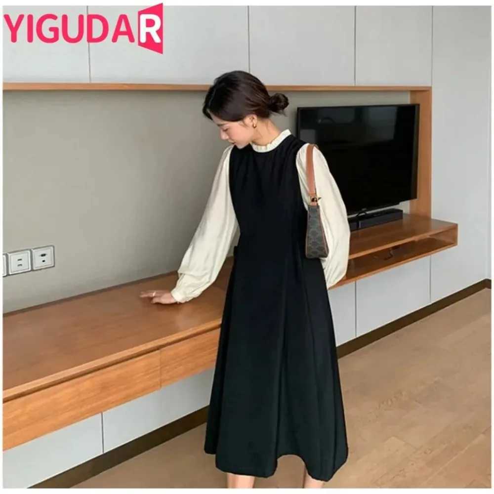 Maternity Stitching Fake Two-piece Clothes French Temperament Pregnancy Palace Sleeve Long-sleeved Dress Spring Autumn NewT250311