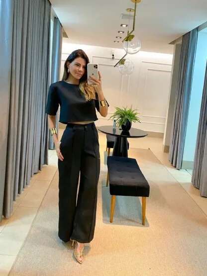 Summer Temperament Commuter Solid Color Short-Sleeved Pants Fashion Casual Suit Women's Two Pieces Set New In Matching