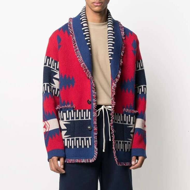 Men's Autumn And Winter New Jacquard Knitted Cardigan Ethnic Style V-Neck Loose Thick Sweater Jacket