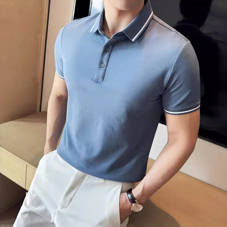 cotton short sleeved polo business casual high-end shirt collar T-shirt ice silk summer men's antibacterial tracksuit