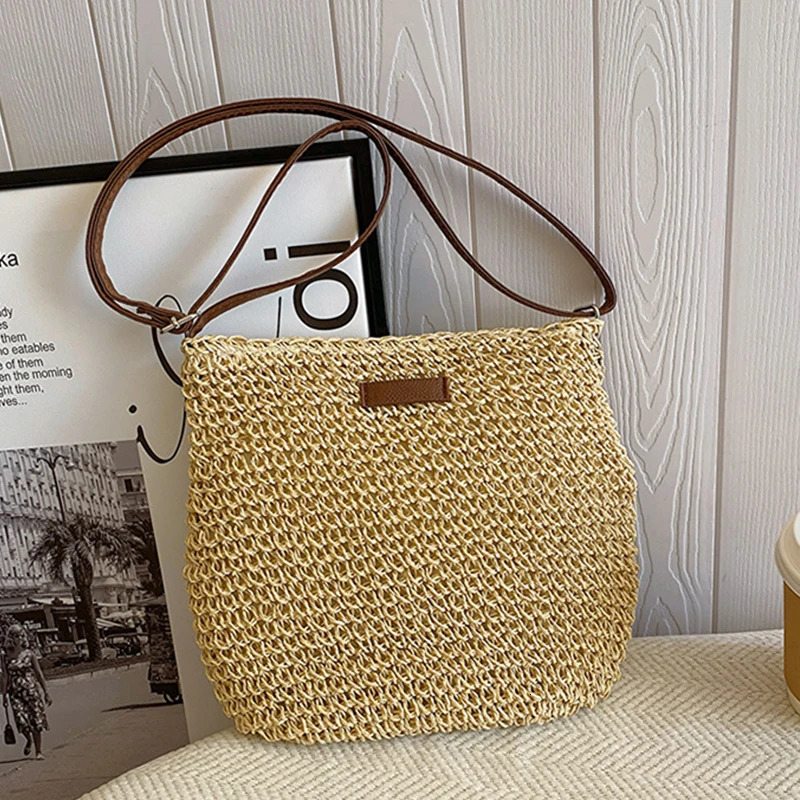 Summer Rattan Straw Bag For Women Knitted Beach Bag Bohemia Style Crossbody Bag Vacation Shoulder Bags Daily Clutch sac R250311