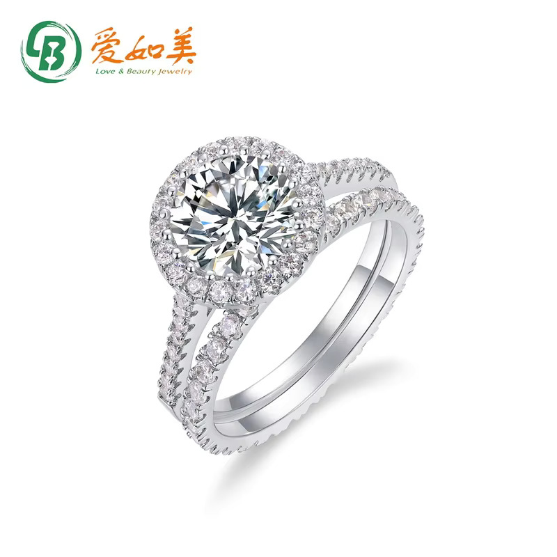 Custom Jewelry White Gold Plated VVS1 GRA 1.5ct 2ct 8mm Moissanite Diamond Wedding Ring Set Jewellery for Couple