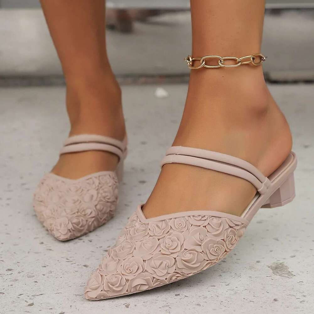 PVC Women's Summer Pointed Fashion Flat Daily Casual Low Heel Solid Color Outer Wear Bao Head Half Sandals