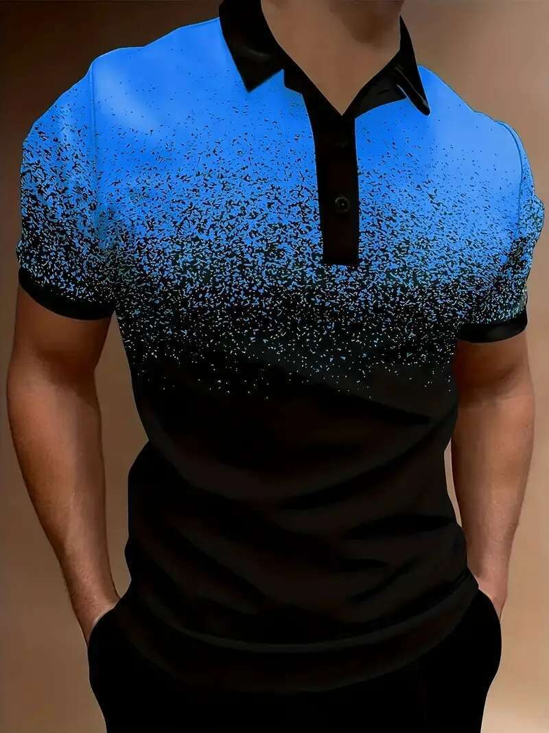 Summer New Men's POLO Gradual Print Sports Polo Shirt Tie Dye Quick Drying Top