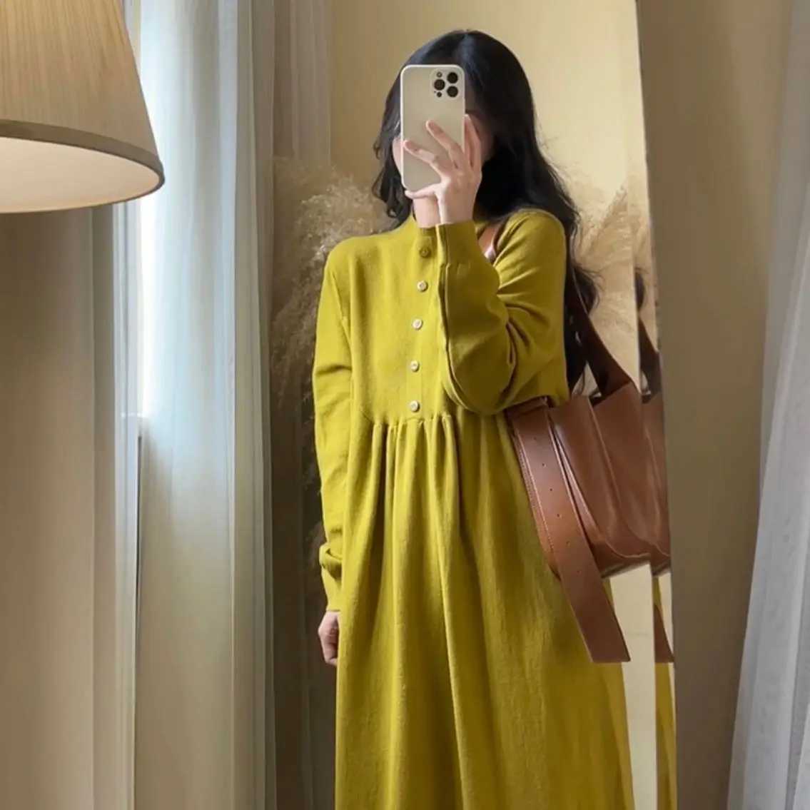 Maternity Dresses Fall and Winter Sweater Bottoming Skirt Loose 2023 New Casual Knitted Long Skirt Maternity Maxi DressT250311