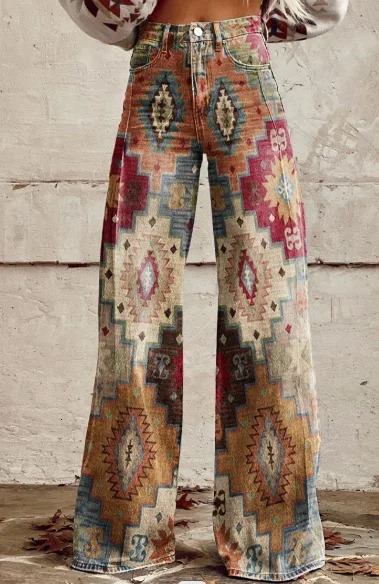 Fashionable daisy womens jeans high waist wide leg pants loose womens thin jeans 250306