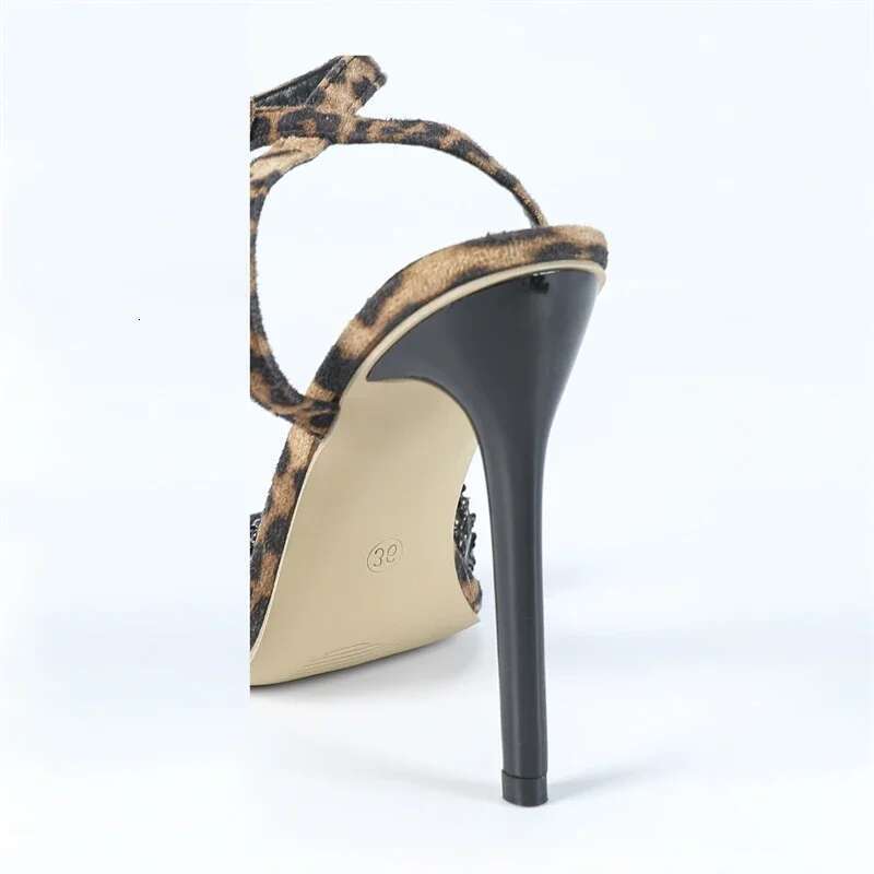 Design Leopard Eilyken Print Buckle Strap Women Sandals Street Style Sequin Cloth PVC Transparent Thin High Heels Shoes