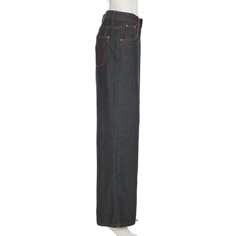 SUCHCUTE ed Denim Wide Leg Pants High Street Low Waist Trousers Y2k Aesthetic 2000s Jeans Streetwear Casual Baggy 250311