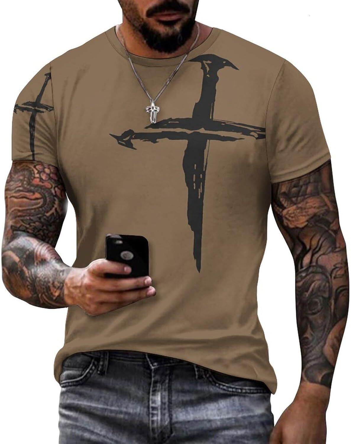 Mens T shirt Mens T-Shirts Jesus Cross Faith Vintage Oil Painting Casual T-Shirts Summer Crew Neck Short Sleeve Christian Tops tee Casual tops summer 