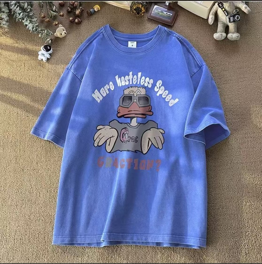 2025 new American fashion designer summer men's short sleeved T-shirt washed and worn fashionable high street loose half sleeved trendy short sle