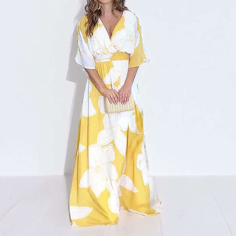 Women's 2025 New Fashionable Printed Strap Long Skirt Sexy V-Neck Backless Dress KLMY