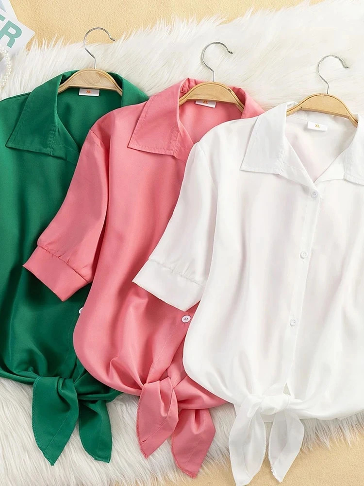 Womens Tops Fashion Women Summer Chiffon Blouse Short Sleeve Casual Shirt White Clothing Blouses 250311