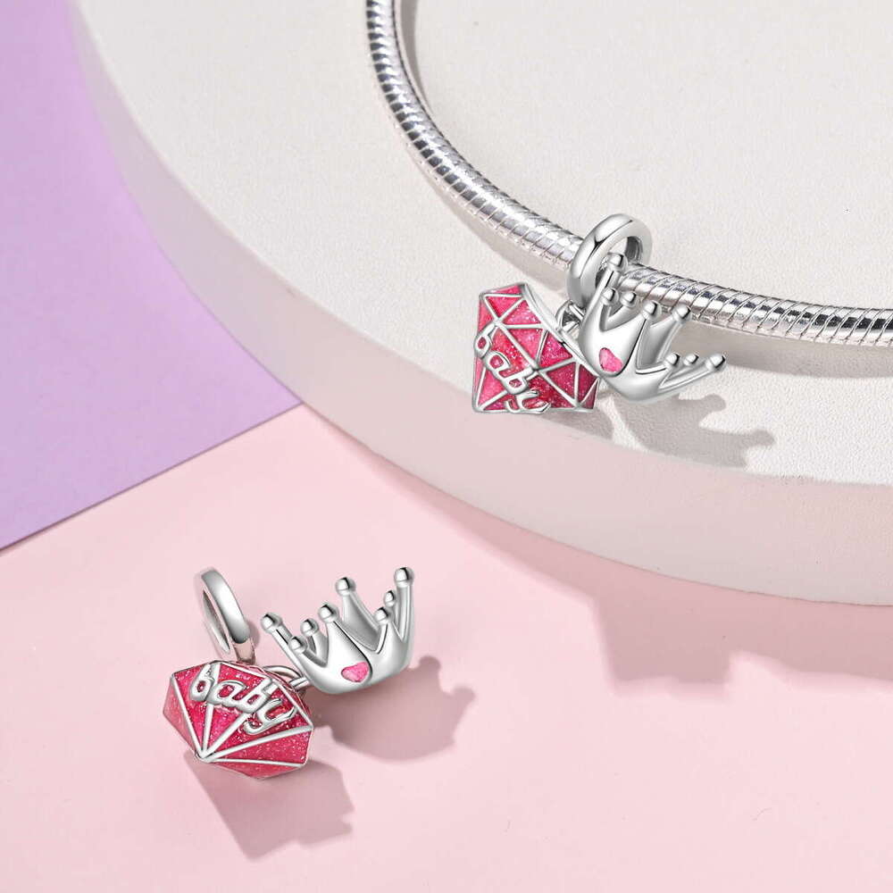 925 Sterling silver 2024 New Style Charms Pink Fashion Beauty Pendant Beads DIY Jewelry Accessories Bracelet For women gift