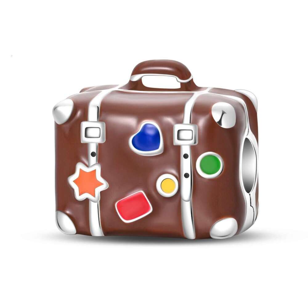 Summer Ocean Travel vacation airplane Charms Retro Luggage beads DIY jewelry 925 Sterling Silver bracelet for women gift