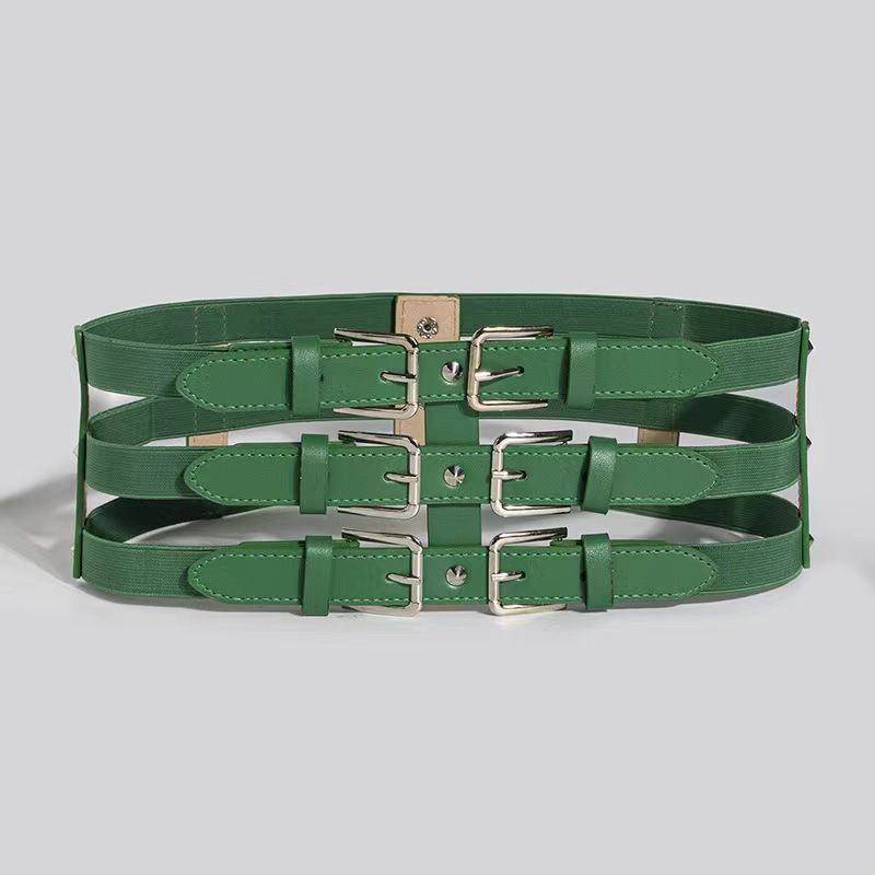Versatile Style New Wide Elastic Belt Featuring a Hollow Girdle & Adjustable Three Rows of Buttons