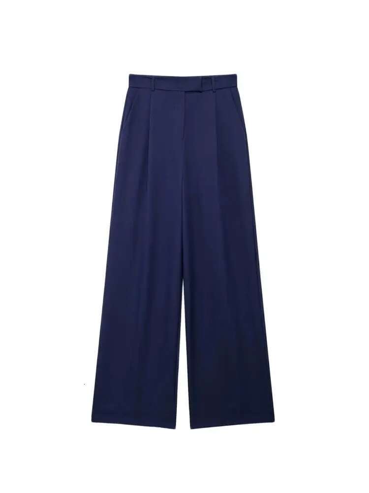 Women Fashion With Darts Front Pockets Wide Leg Pants Vintage High Waist Zipper Fly Female Trousers Mujer
