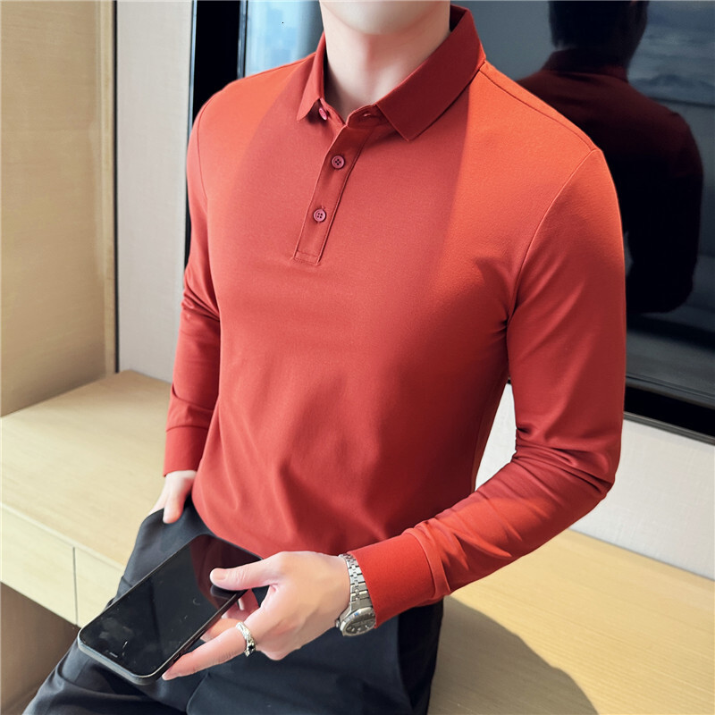 tracksuit Long sleeved polo business casual solid color autumn and winter lapel T-shirt men's base shirt