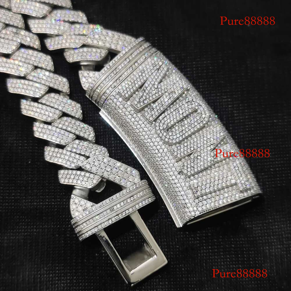 S Sterg Sier Vvs Moissanite Cuban Necklace Customized Iced Out Letter Clasp 20mm Width Mens k Chain
