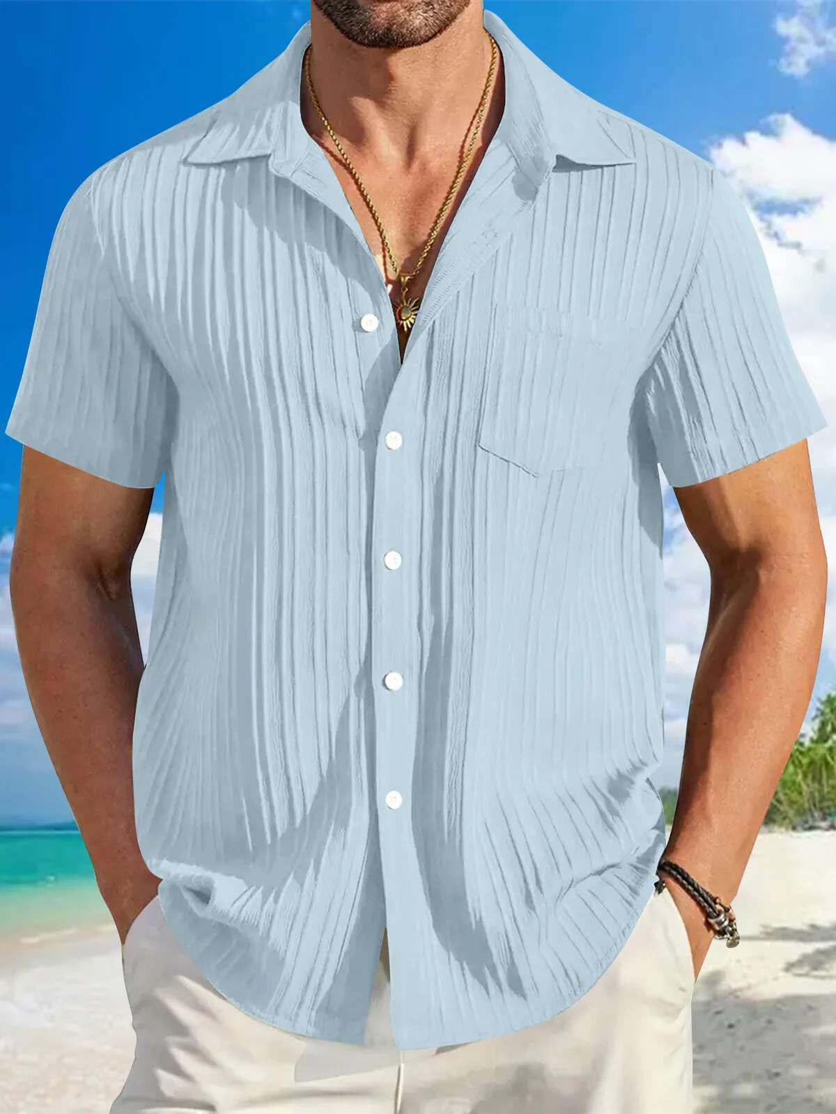 Cotton Hot Sale Men's Short-Sleeved Shirts Summer Solid Color Turn-Down Collar Casual Beach Style Plus Size