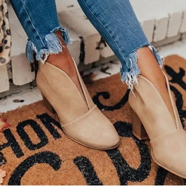 Women Ankle Boots Stacked Heel Booties Chelsea Boots PU Botas Zapatos Block Heels for Women Coturno Feminino 250305