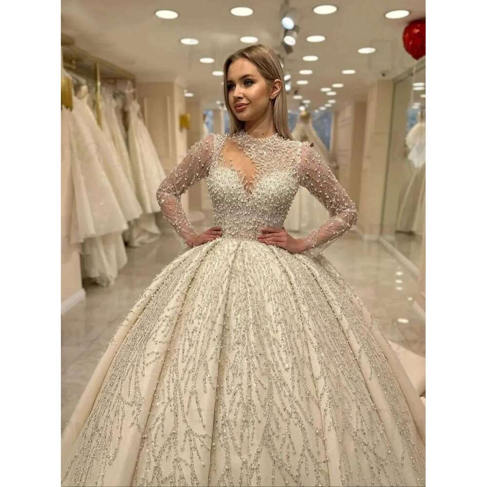 African Long Sleeve Dress, Bridal Beading Strapless, Arabian Dance Dresses, Plus Size, Shine, 2024, Customized