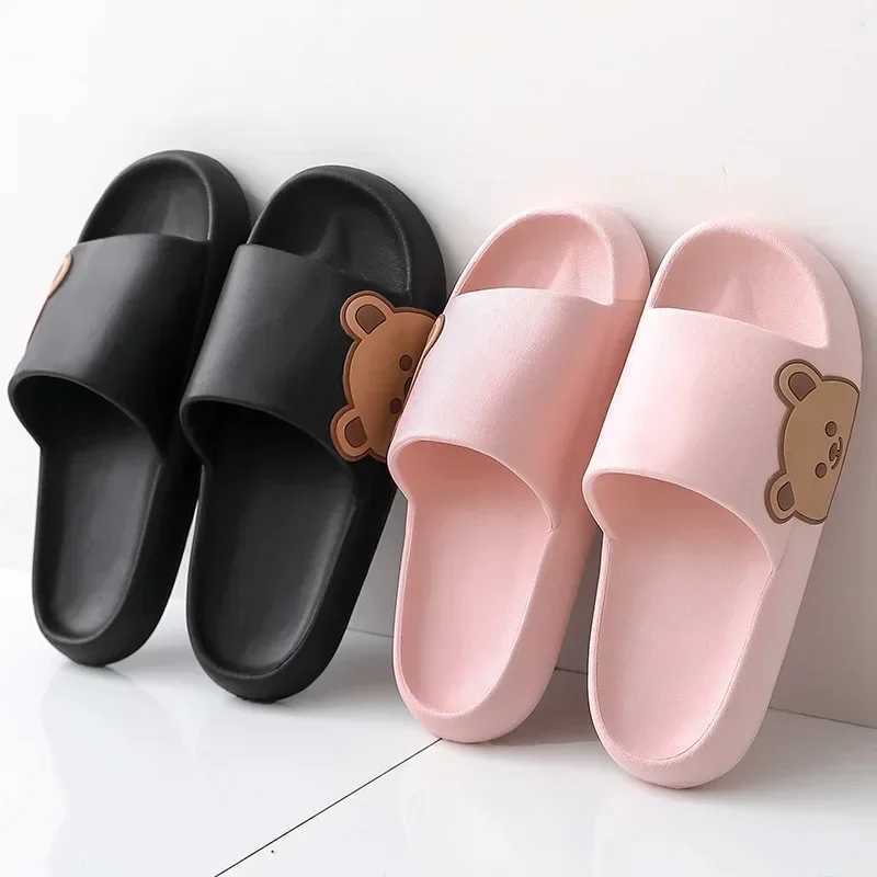 Summer Men Slippers Indoor Women Bathroom Soft Sole Non-slip Slides Home Cartoon Bear Flip Flops Beach Sandals Ladies ShoesT250311
