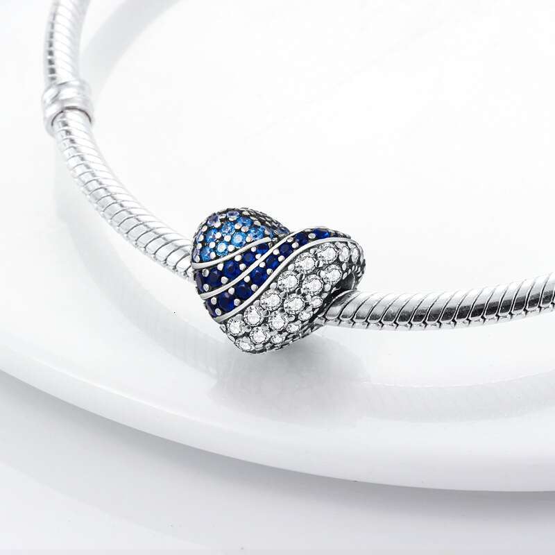 Personalized 925 Sterling Silver Charms beads DIY accessories, colorful zirconium heart-shaped bead pendant bracelet necklace For women Gift