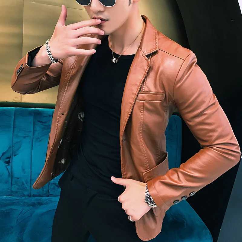 Mens Blazer Jacket Mens Jackets Winter and Autumn Leather Jackets New Arrived 2024 Korean Style Slim Trend Pu Leather JacketsT250311