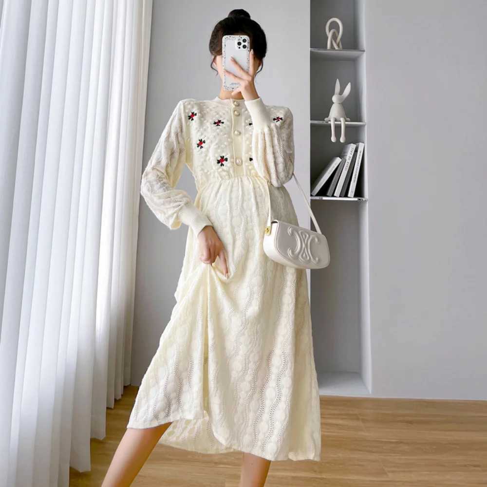 maternity dress Autumn Winter Dress Female Medium Length Bottom Skirt Leisure pregnancy photoshoot dress pregnant women clothingT250311