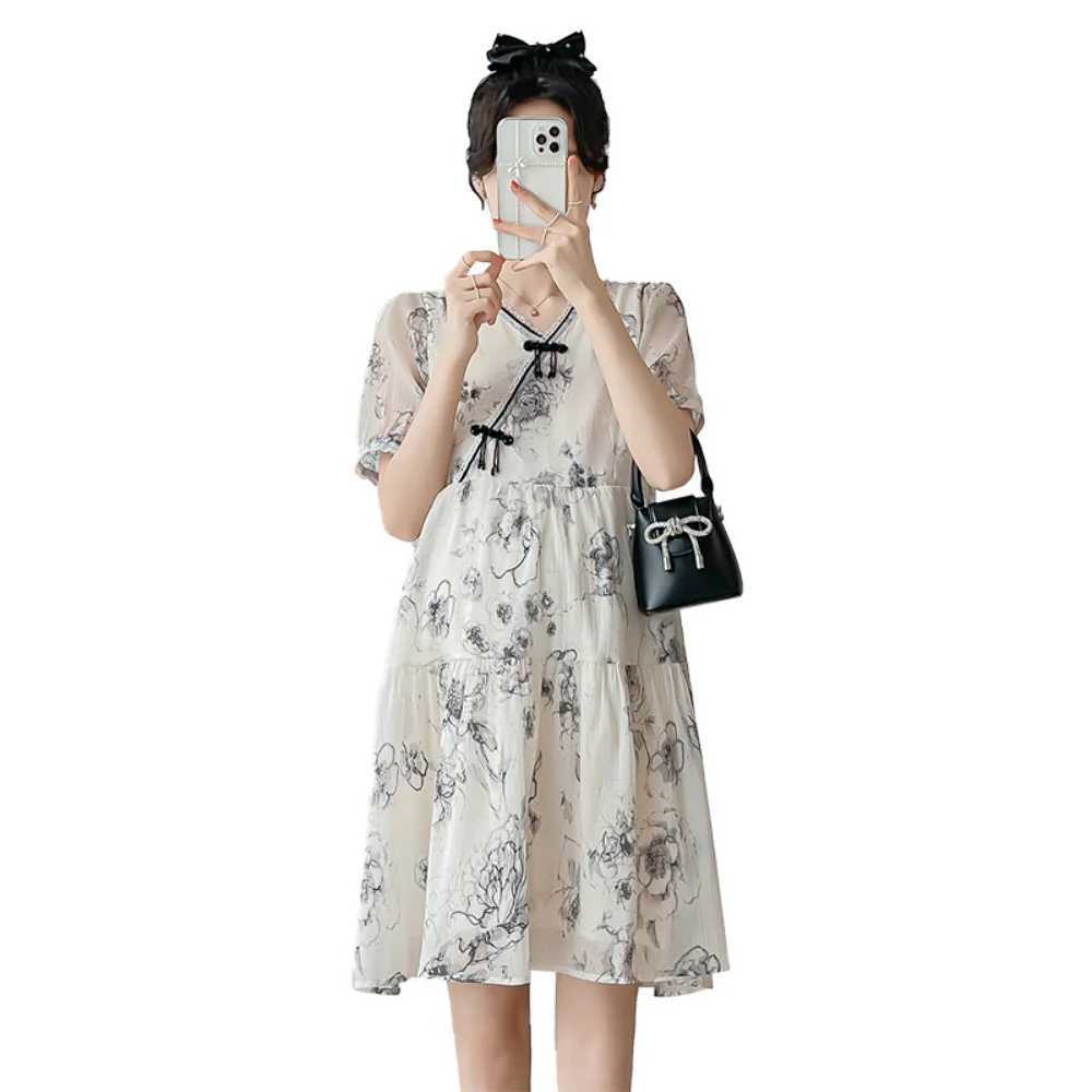 2024 Summer Fashion Maternity Clothes Pregnancy Chinese Style Dresses Short Sleeve Elegant Pregnant Woman vestidos de fotografiaT250311