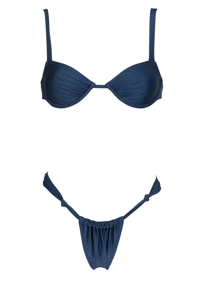 ZRTAK Purplish Blue Women Swimwear Bikinis Thongs Swimsuit Knot Bikini Beachwear Solid Bathing Suit Sexy Two Piece Sets 250310