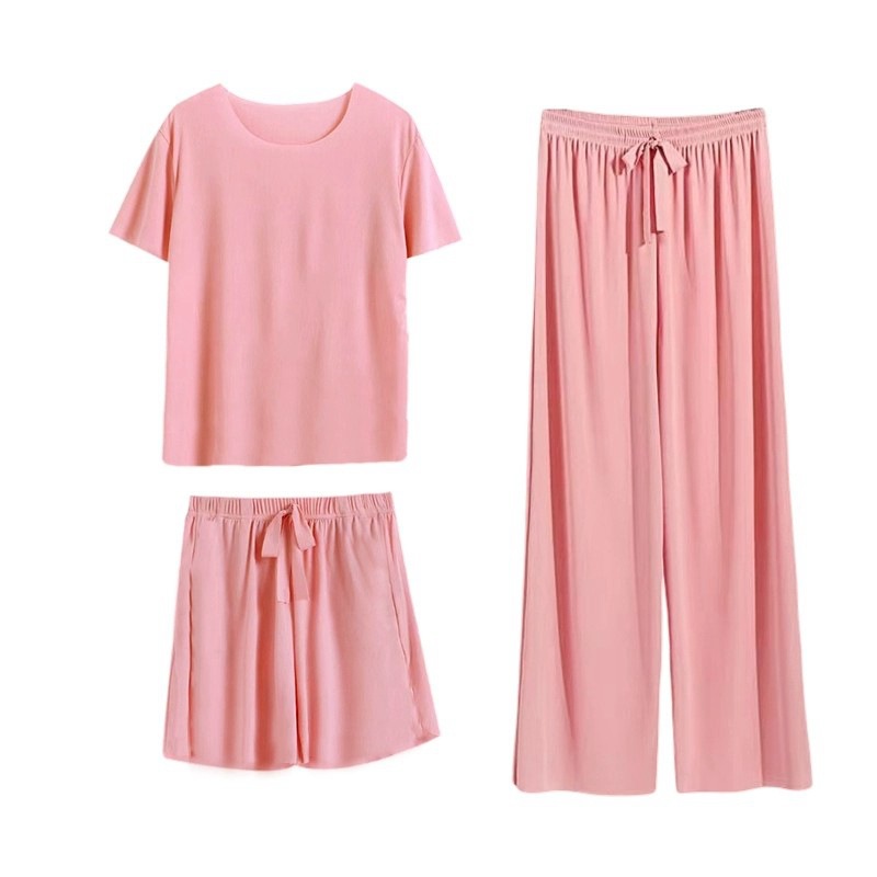 XS4-Ice silk pajamas women summer short-sleeved trousers three-piece suit home clothes cute summer new style