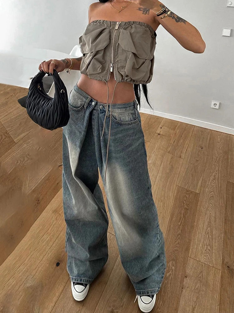 Rockmore Streetwear Baggy Jeans Women Fashion Low Waist Jean Pants Y2K Vintage Casual Oversize Straight Washed Denim Trousers 250311