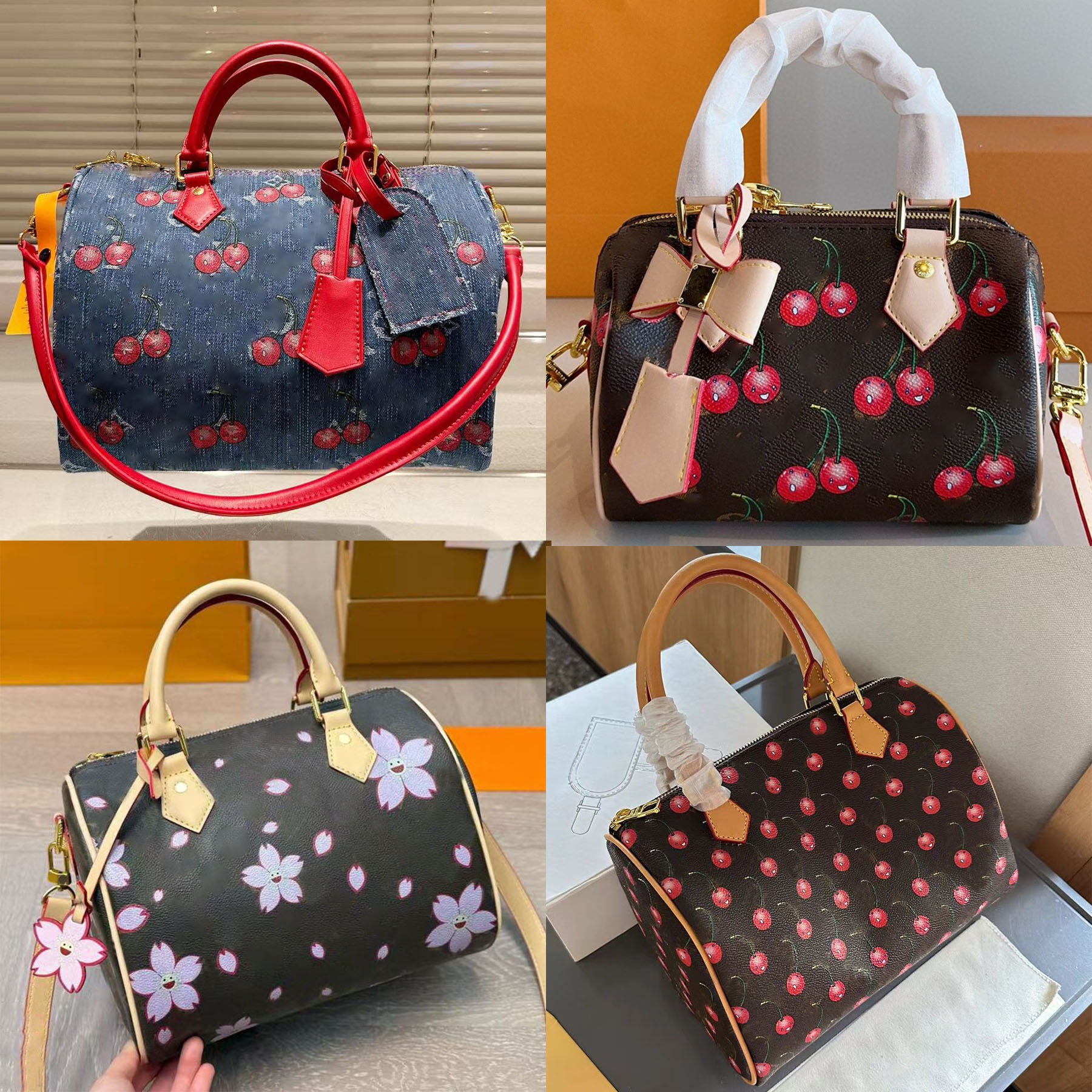 vintage takashi murakami cherry TM women s designer bags denim totes handbag pochettes wallets purse messenger chain crossbody bag
