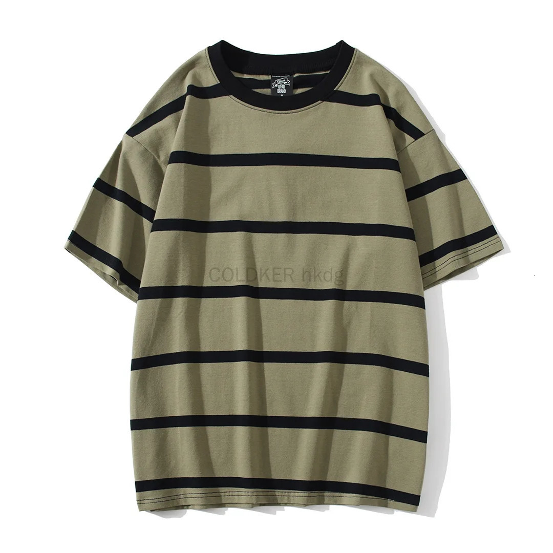Summer Y2K retro striped mens T-shirt cotton short sleeved T-shirt High Street Basic All match Tops mens street clothing 250310