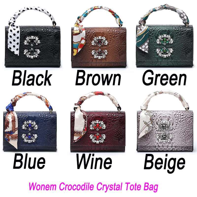 Elegant Women Crystal Tote Shoulder Handbag Hot Ins Clutch Purse Crocodile Bag