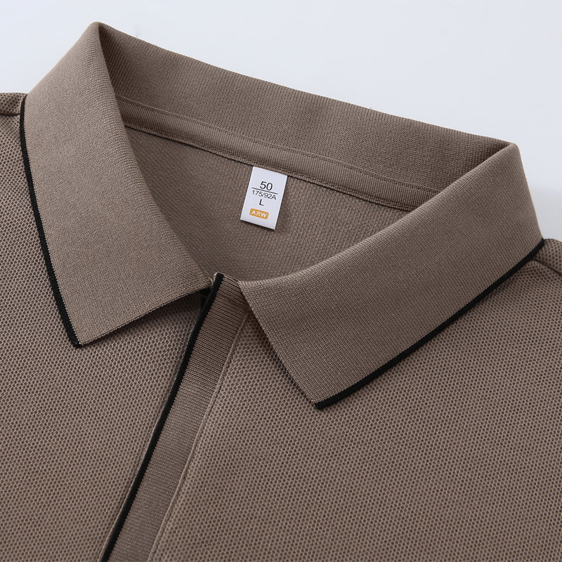Washed pure cotton long sleeved polo shirt for men, business casual zipper, solid color T-shirt, trendy and fashionable lapel T-shirt tracksuit