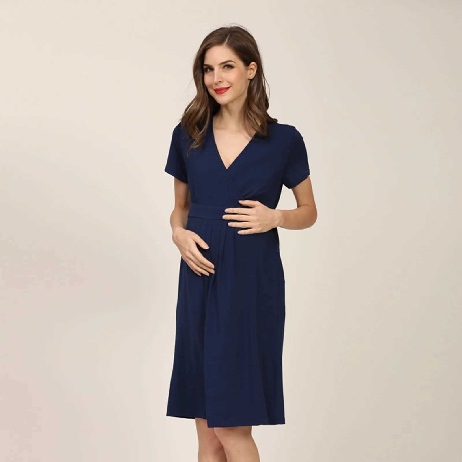 New Breastfeeding Nightwear Women Pregnant Maternity Short Sleeves Nursed Tanks Dress Belt For Lace Engagement Dress T250311