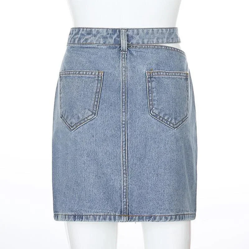 Fashionable high waist split wrapped buttocks leather jacket for women in summer slim fit denim half body dress commuting and leisure trend streetwear