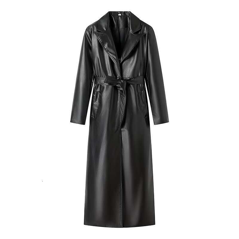 2024 Spring New Product Women's Street Fashion Imitation Leather Long Windbreaker Coat 1781
