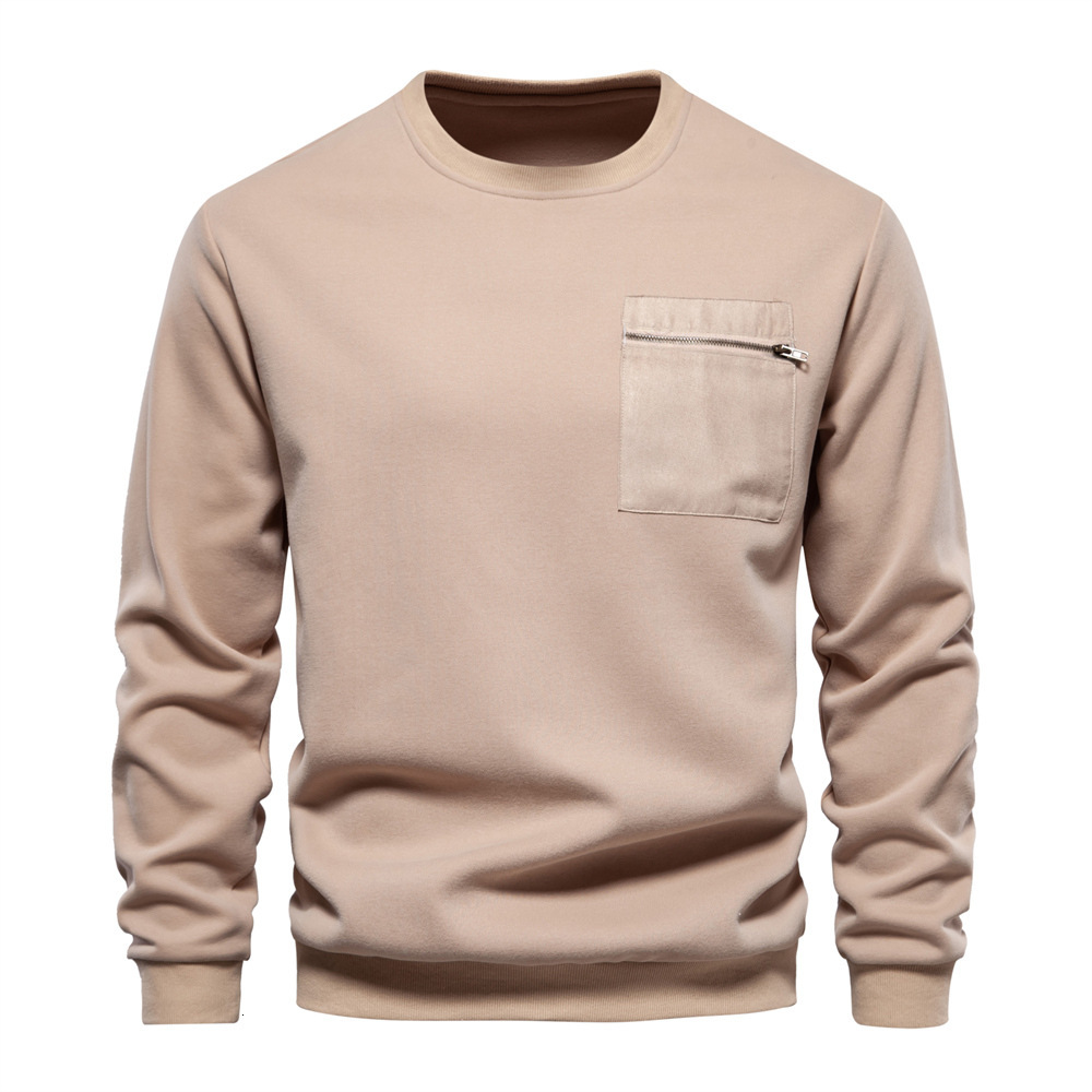 Autumn New Long Sleeved Solid Color Trend Loose Casual Versatile Round Neck Hoodie Men's Clothing