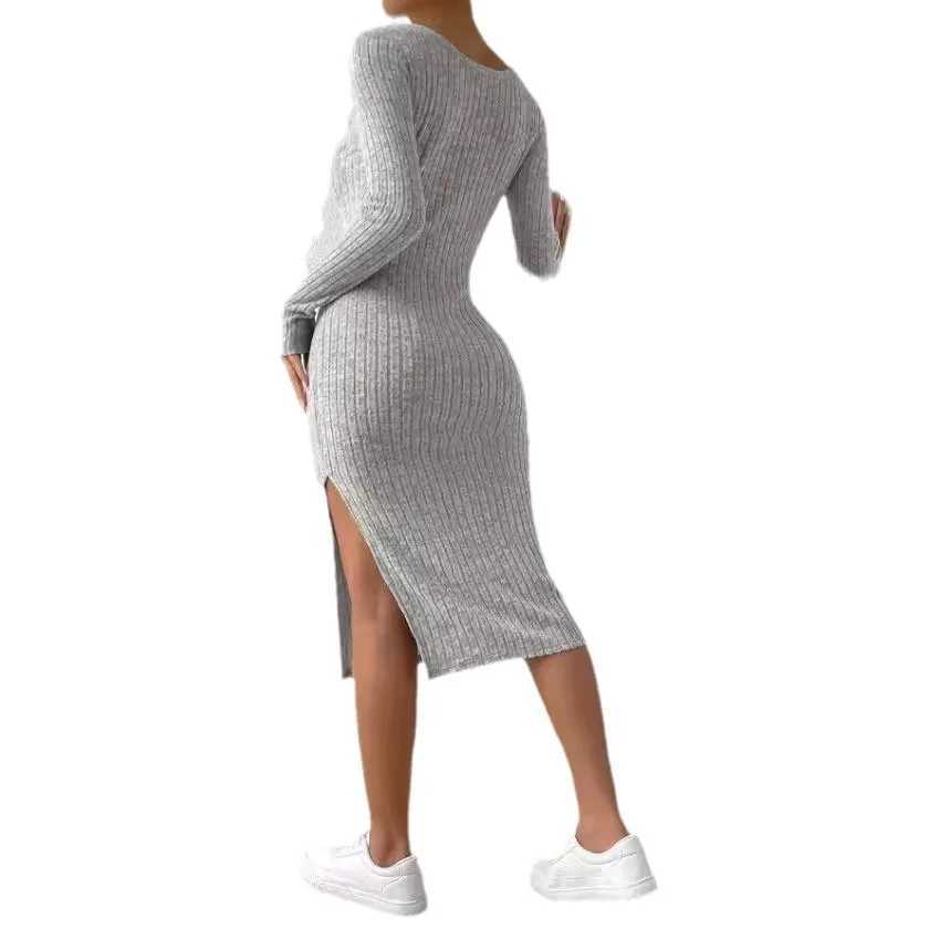 Maternity Dresses Fashion Pregnancy Autumn Winter Square Collar Close-fitting Women Clothes Long Sleeves Elegance Split DressT250311