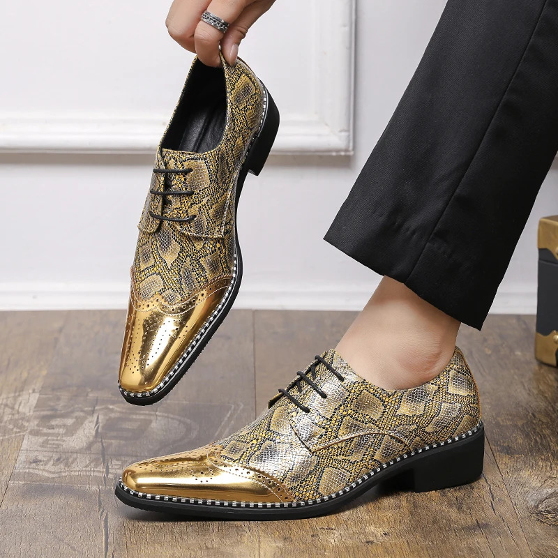 Snakeskin Grain Formal Shoes Leather Oxfords for Men Dressing Wedding Mens Brogues Office Shoes Lace Up Male Zapatos De Hombre 250310