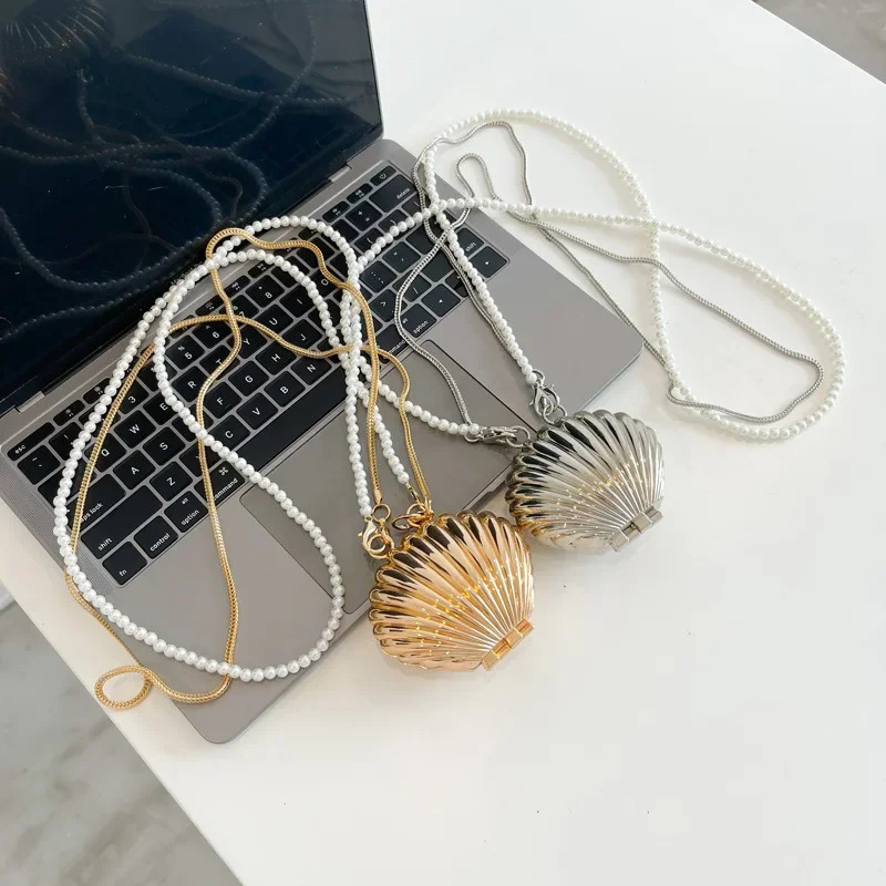 2025 New Summer Lipstick Bags for Women Fashion Pearl Mini Purse Crossbody Bag High Quality Gold Shell Bag Designer Shoulder Bag R250311