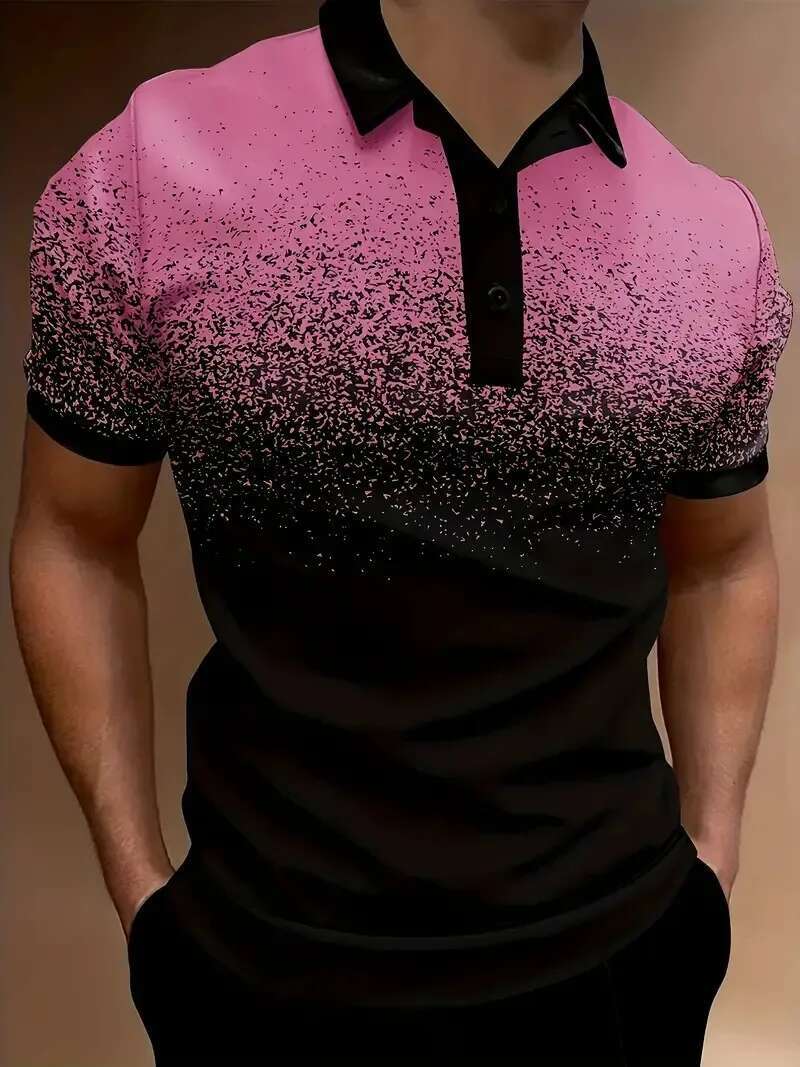 Summer New Men's POLO Gradual Print Sports Polo Shirt Tie Dye Quick Drying Top