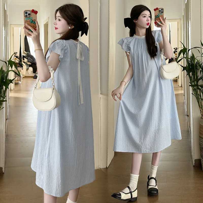 Summer New Maternity Dress French Small Fresh Sweet Small Fly Sleeve Maternity Dress Maternity Summer Dress One-Piece SkirtT250311